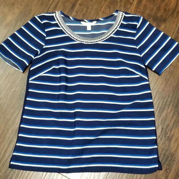 Charming Charlie Top Size Medium Blue Striped Braided Scoop Neck - Picture 6 of 8